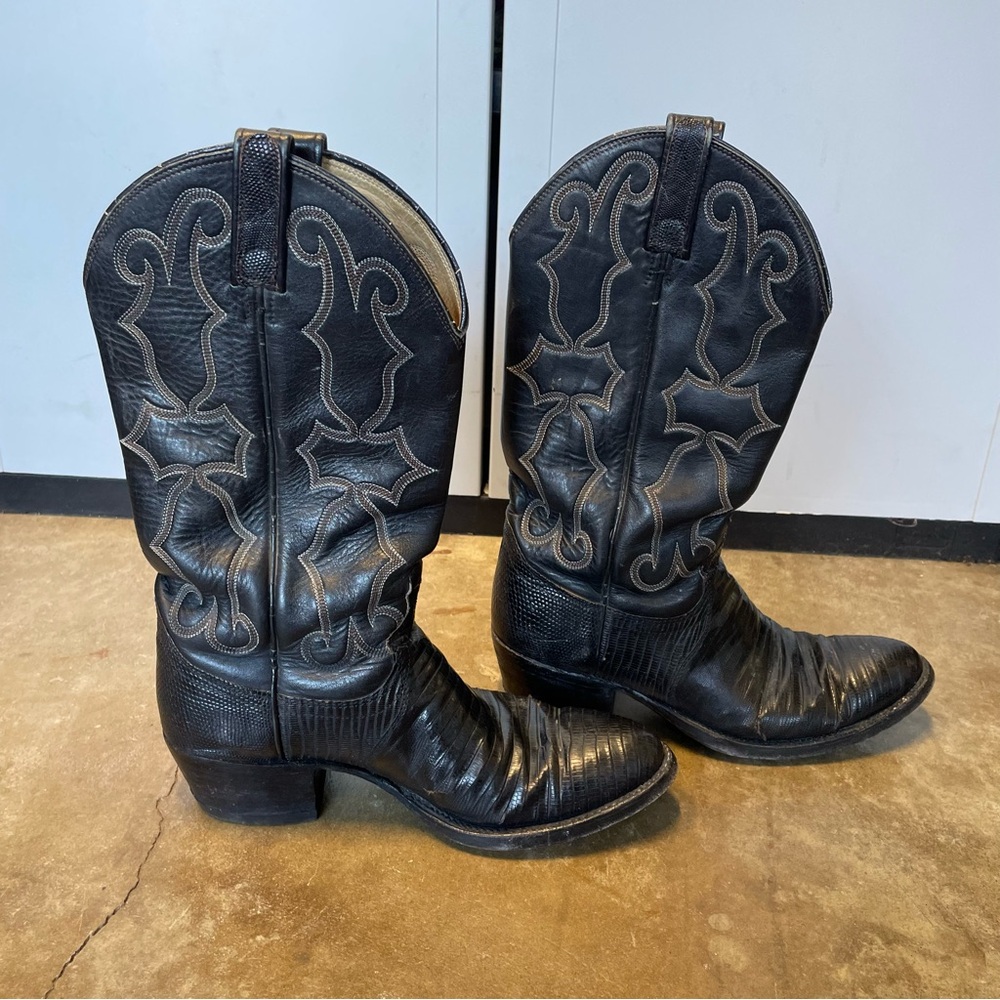 Vintage Dan Post Black Leather Cowboy Boots - Size 9